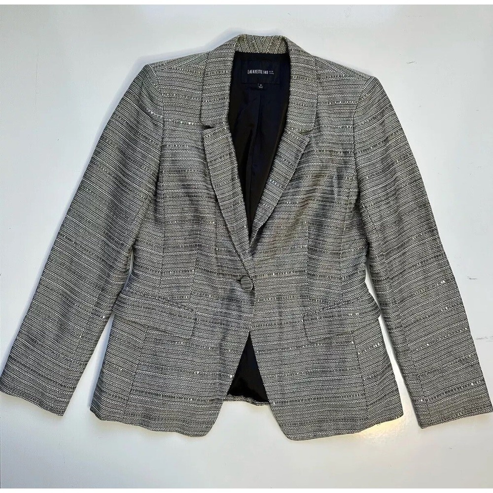 Lafayette 148 New York Gray Textured Sparkle Weaver‎ Blazer / Women's Size 6